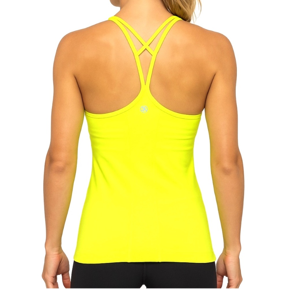Avocado Neon Yellow Crisscross Back Workout Tank Shelf Bra Active Top S/M